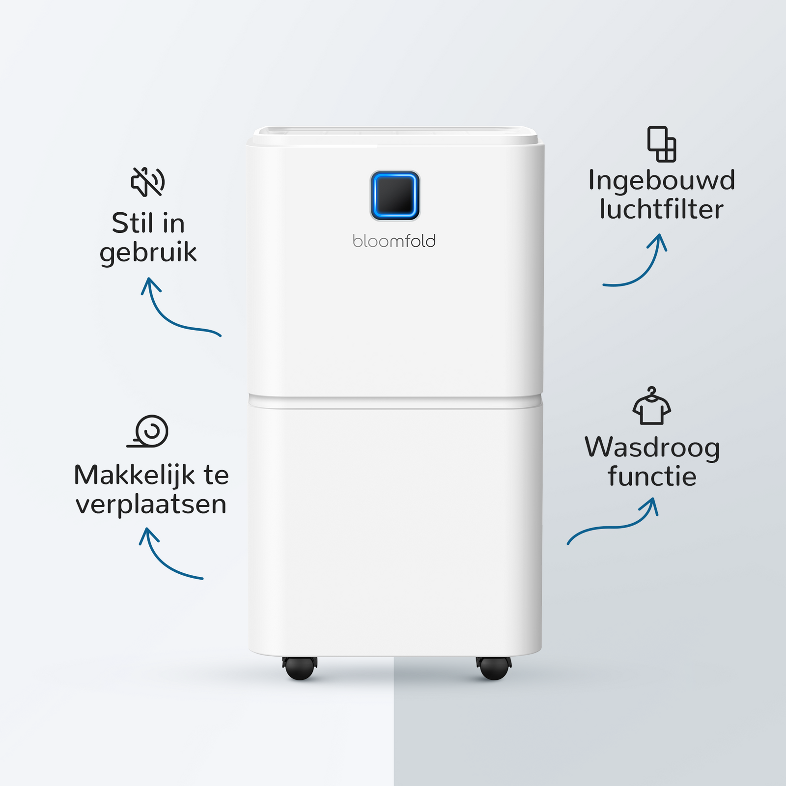 Bloomfold Luchtontvochtiger - 12L per dag - Was-droog functie, Airflow